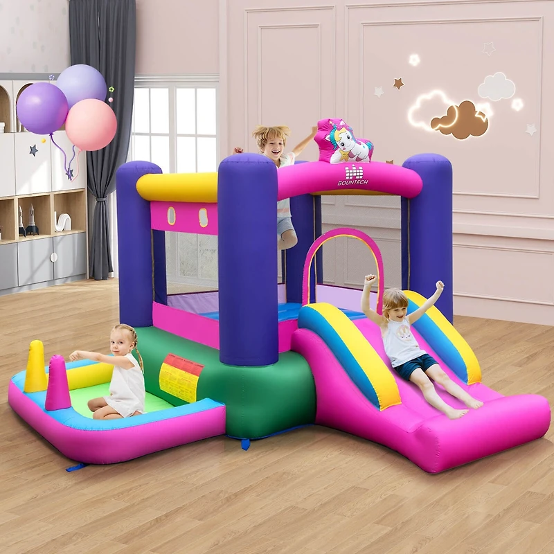Inflatable Bounce House Kids 6-in-1 Jumping Castle with Slide Ball Pit with 480W Blower