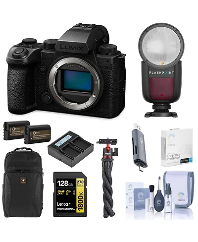 Panasonic Lumix S5IIX Mirrorless Camera, Bundle with Zoom Li-on X R2 Flash, Flexible Tripod, 2x Battery, Dual Charger and 128GB Memory Card