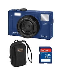 Minolta Minolta MND25 Digital Camera, 48 Mp Autofocus, 4K Ultra Hd Camera with Selfie Mirror & 32GB Sd Card, Blue, Bundle with Slinger Camera Bag
