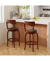 Set of 2 Swivel Bar Stools with Rubber Wood Base and Cushioned Seat