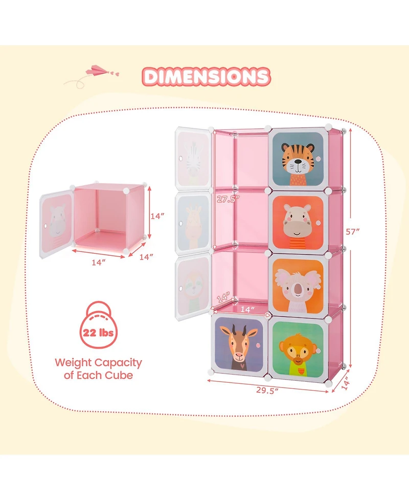 8 Cube Kids Wardrobe Closet with Hanging Section and Doors