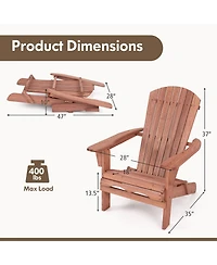 Gymax Folding Adirondack Chair Set of 2 w/ High Backrest & Wide Armrests Wooden