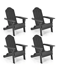 Gymax 4PCS Patio Folding Adirondack Chair Weather Resistant Cup Holder Yard