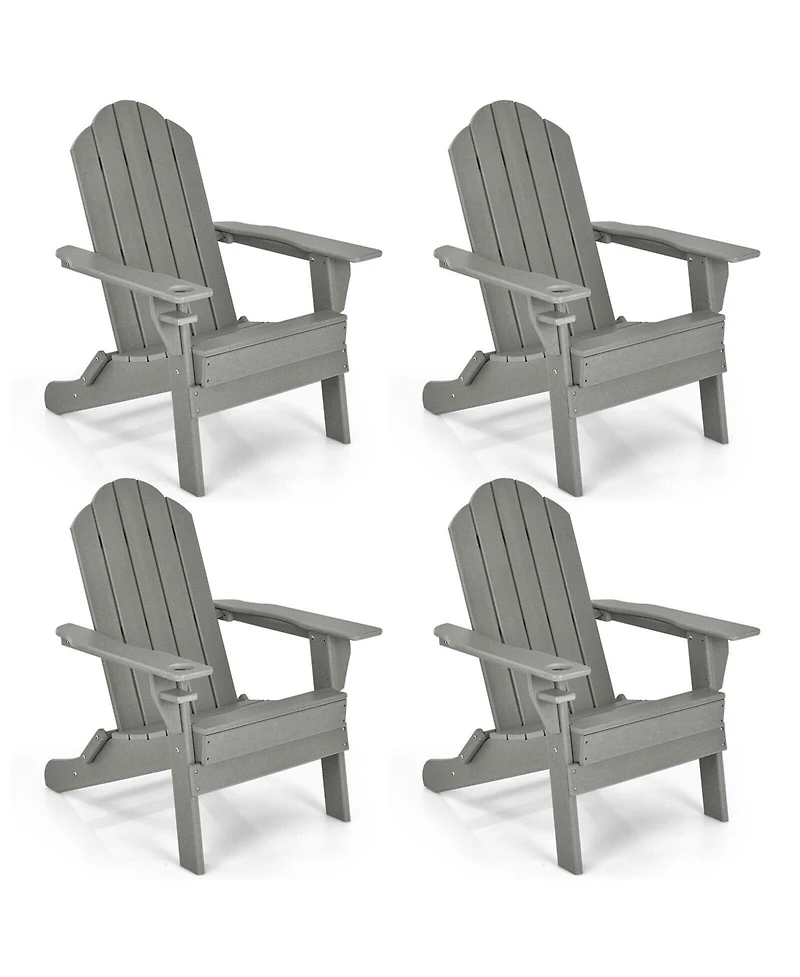 Gymax 4PCS Patio Folding Adirondack Chair Weather Resistant Cup Holder Yard