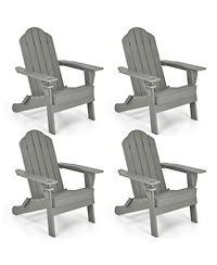 Gymax 4PCS Patio Folding Adirondack Chair Weather Resistant Cup Holder Yard