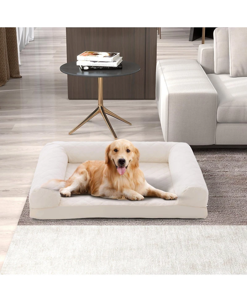 Egg-Foam Dog Crate Bed with 3-Side Bolster and Removable Washable Bed Cover
