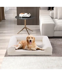 Egg-Foam Dog Crate Bed with 3-Side Bolster and Removable Washable Bed Cover