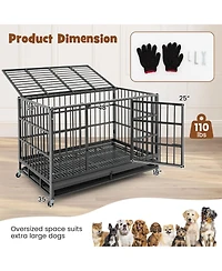 48 Inch Foldable Heavy-Duty Metal Dog Cage with Lockable Rolling Casters and Tray