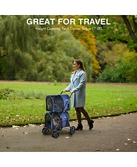 4-in-1 Double Pet Stroller with Detachable Carrier and Travel Carriage