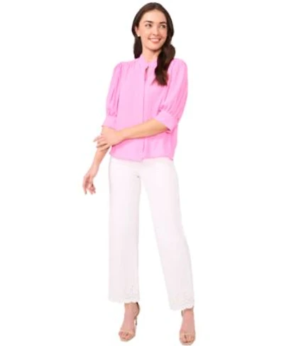 Cece Womens 3 4 Sleeve Collared Button Down Blouse Eyelet Scallop Hem Jeans