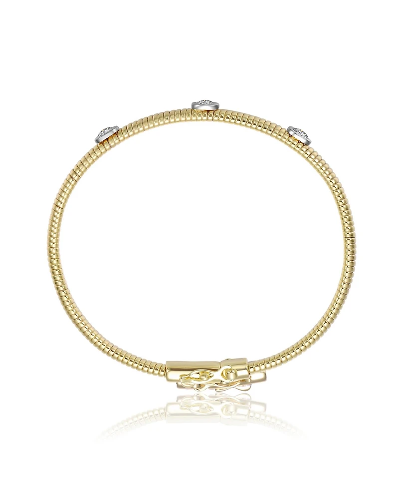 14K Gold Plated with Clear, Green, Red, or Blue Cubic Zirconia Bangle Bracelet