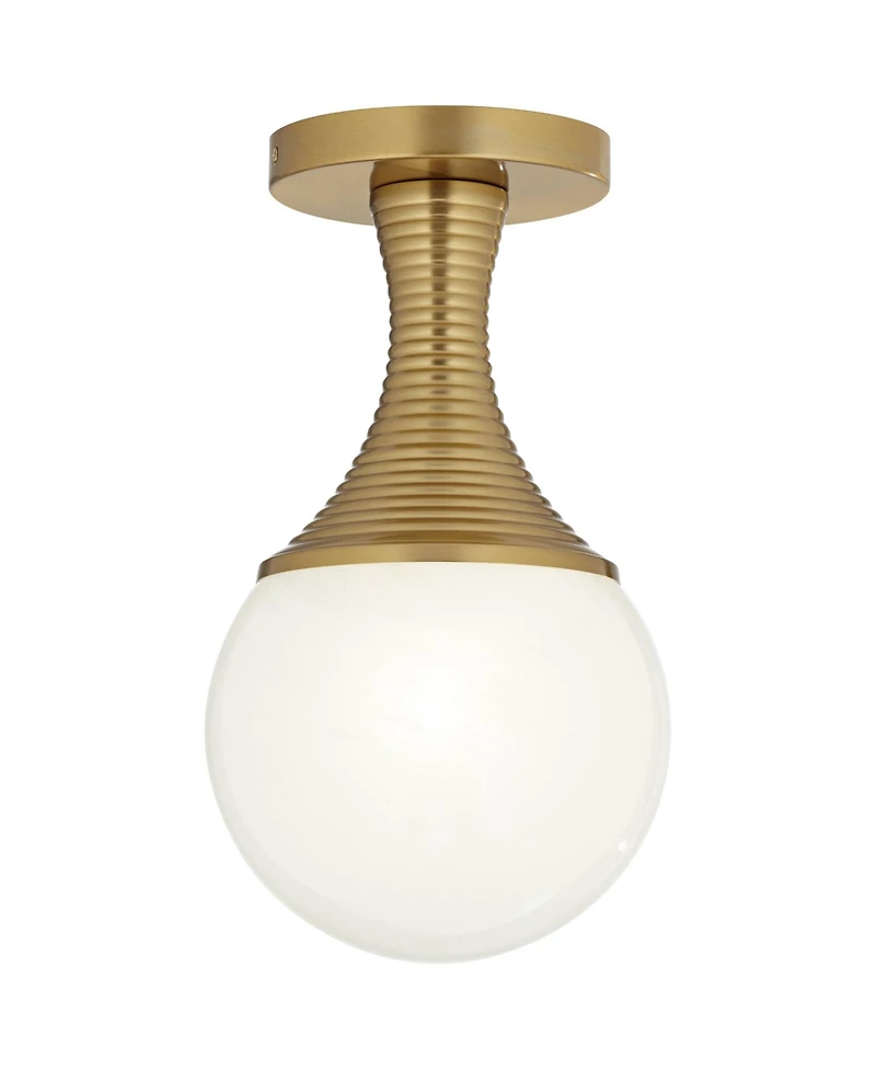 Possini Euro Design Jaime 7 3/4" Mid Century Modern Semi Flush-Mount Ceiling Light Fixture Kitchen Foyer Globe Warm Brass Finish