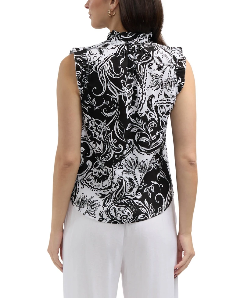 Ellen Tracy Women's Linen Blend Top With Ruffle Sleeve and Collar