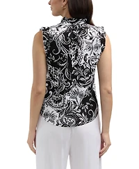 Ellen Tracy Women's Linen Blend Top With Ruffle Sleeve and Collar
