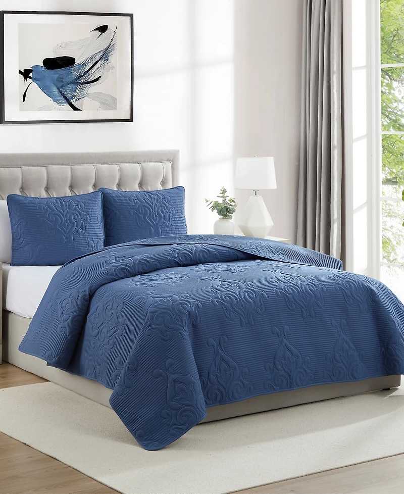 Vcny Home Solomun Pinsonic Damask 3-Pc. Quilt Set, King