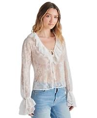 Steve Madden Women's Hampton Sheer Ruffle Lace Blouse