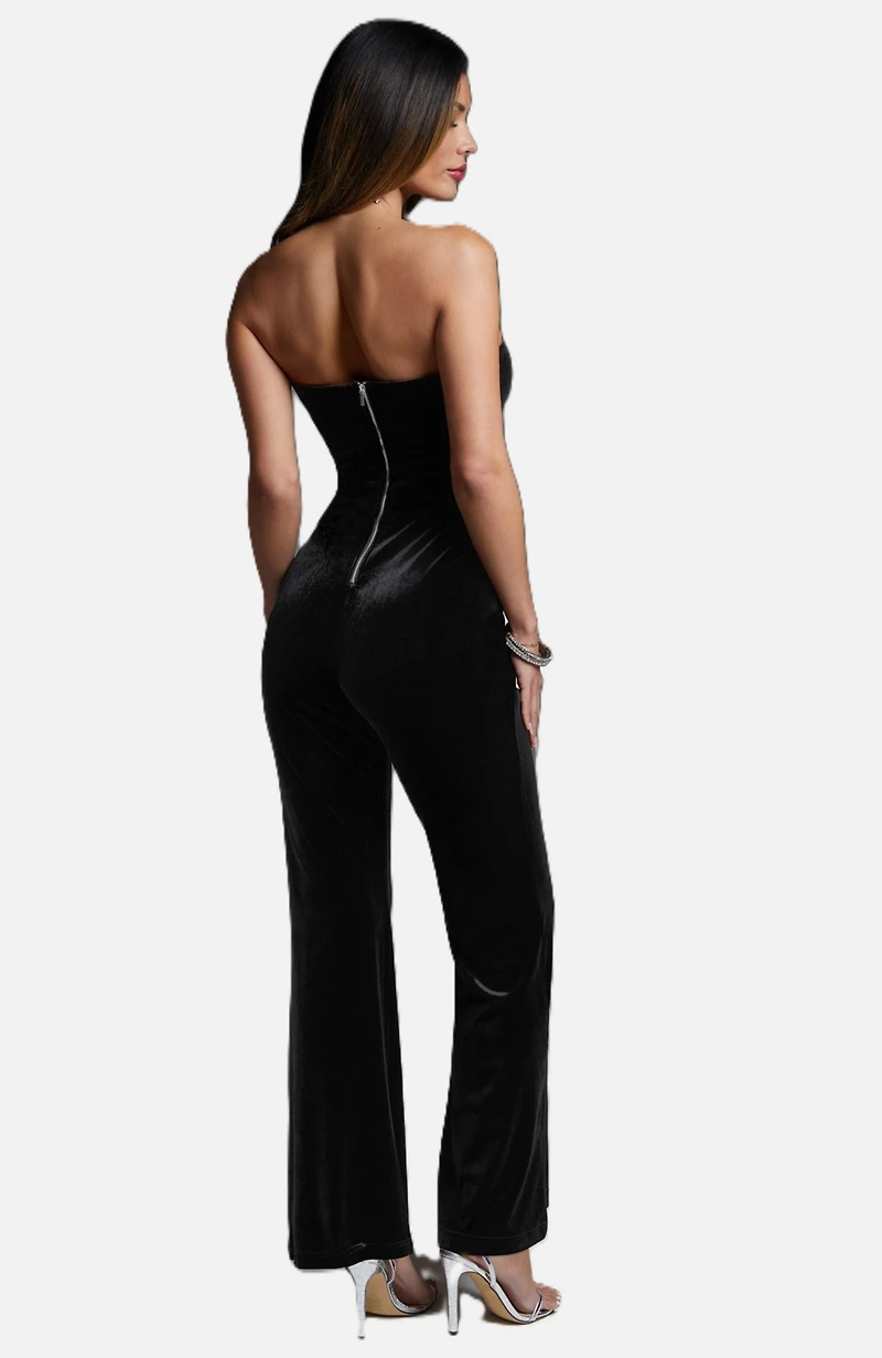 Bebe Women's Strapless Velvet Jumpsuit