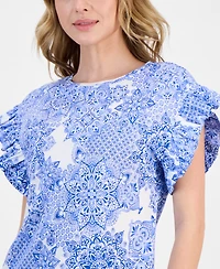 Nautica Jeans Women's Printed Flutter-Sleeve Top