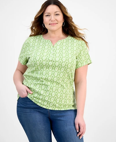 Style & Co Plus Printed Henley T-Shirt, Exclusively at Macy's