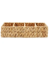 Casafield Set of 2 Water Hyacinth Storage Baskets with 4 Sections, Natural - Woven Bin Organizers for Bathroom, Laundry, Pantry, Office, Shelves