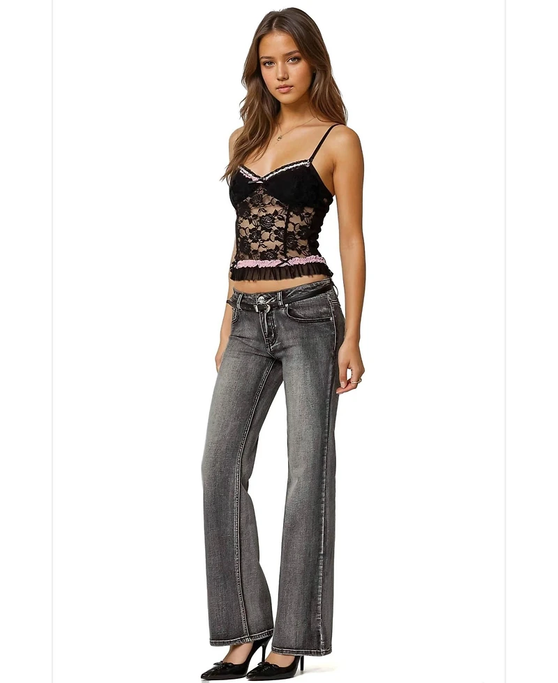 Edikted Womens Ellen Sheer Lace Bra Top