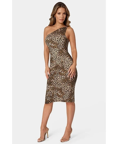 Bebe Women's Jersey One Shoulder Midi with Gold Trim