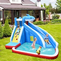 4-in-1 Inflatable Water Slide Park with Long Slide Ultimate Outdoor Playset for Kids