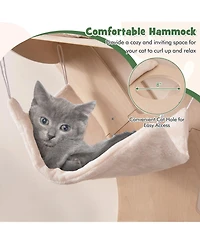 Wall-Mounted Cat Tower with Hammock, Platforms & Scratching Mat Space-Saving Climbing Playset for Cats