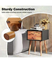 Gymax 2PCS Wooden Nightstand Mid-Century End Side Table Living Room W/2 Storage Drawer