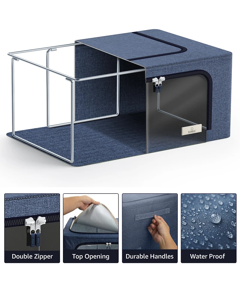 Sorbus 6 Pack Small Foldable Storage Box - Metal Frame, Oxford Fabric, Large Window & Handles Organization for Bedroom, Linens Clothes