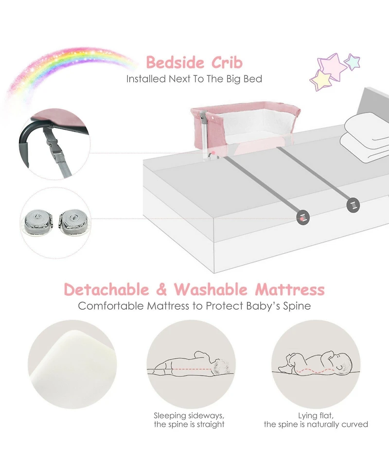 Gouun Kids Travel Portable Bed Side Sleeper Bassinet Crib with Carrying Bag