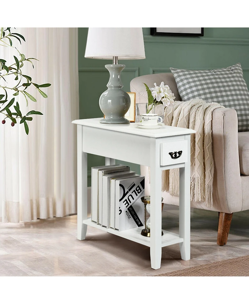 Gymax Set of 2 Nightstand 2 Tier End Bedside Sofa Side Table w/Drawer &Shelf