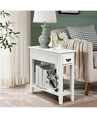 Gymax Set of 2 Nightstand 2 Tier End Bedside Sofa Side Table w/Drawer &Shelf
