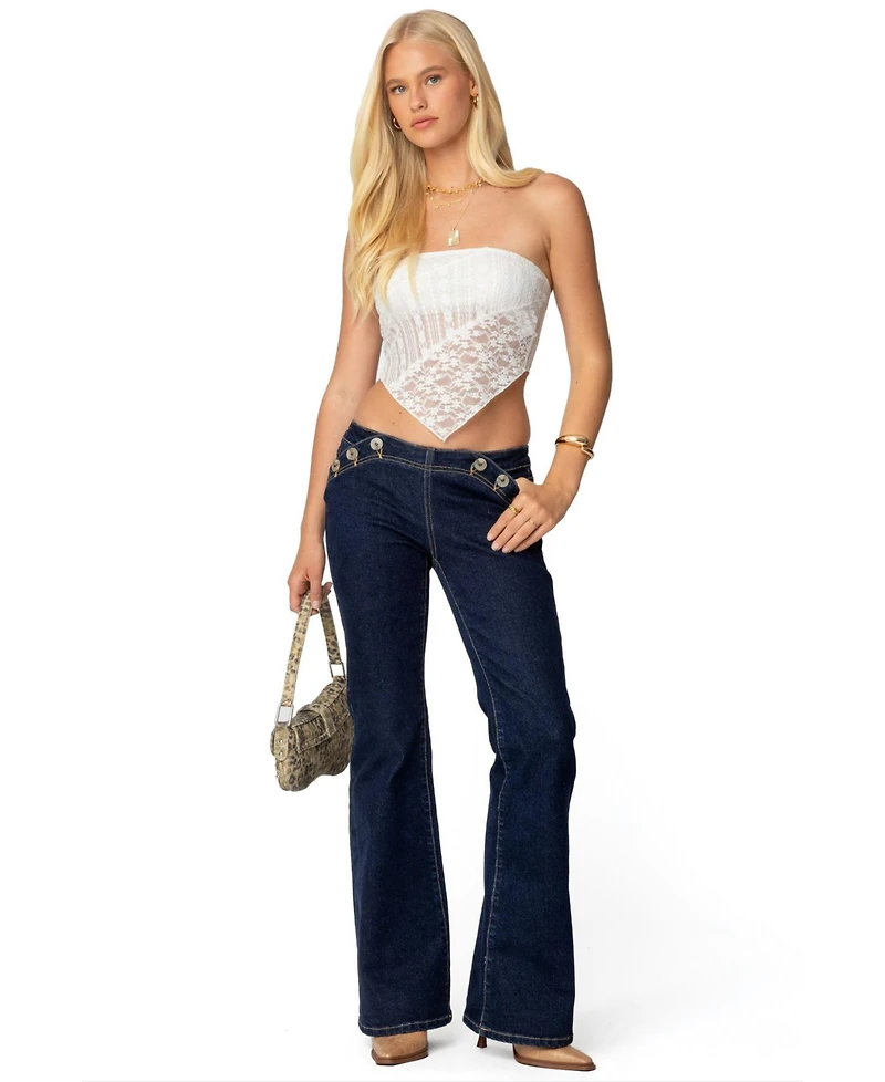 Edikted Womens Sheer Lace Handkerchief Top