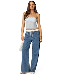 Edikted Womens Rori Ruffle Knit Sheer Mesh Top