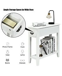 Gymax 2 Tier End Bedside Sofa Side Table Narrow Nightstand w/Drawer &Shelf