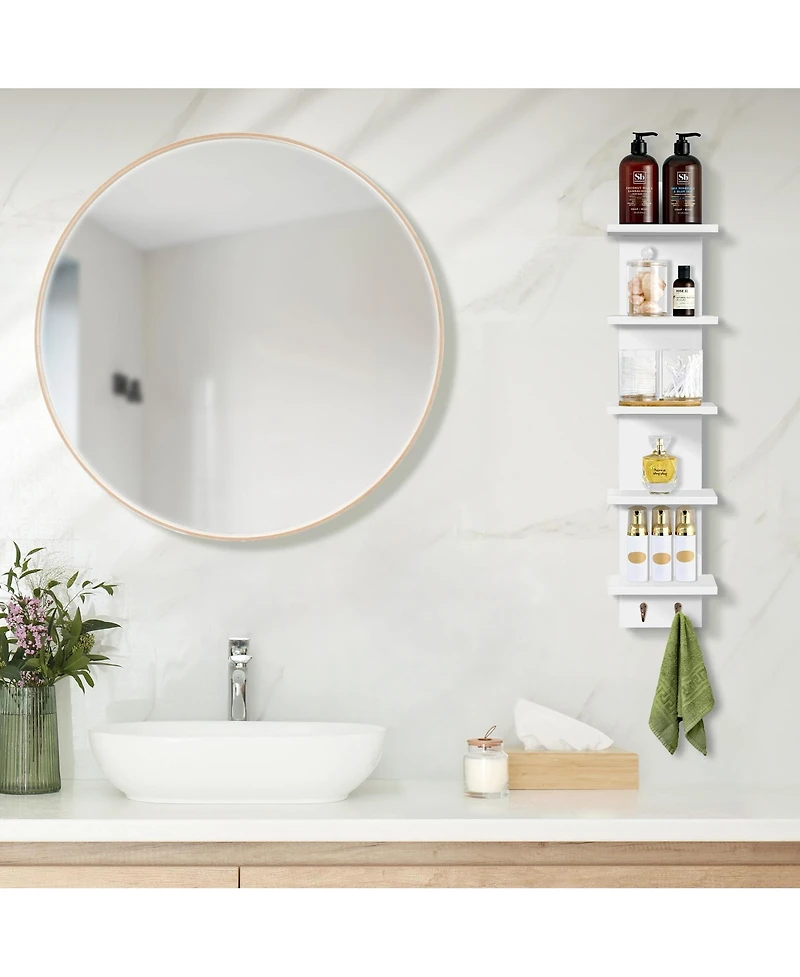 Sorbus 5 Tier Wall Mounted Floating Shelf Unit with Hooks - Home Decor and Storage Organizer