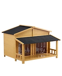 Raised Pet Kennel for Medium Dogs Pine Wood Natural