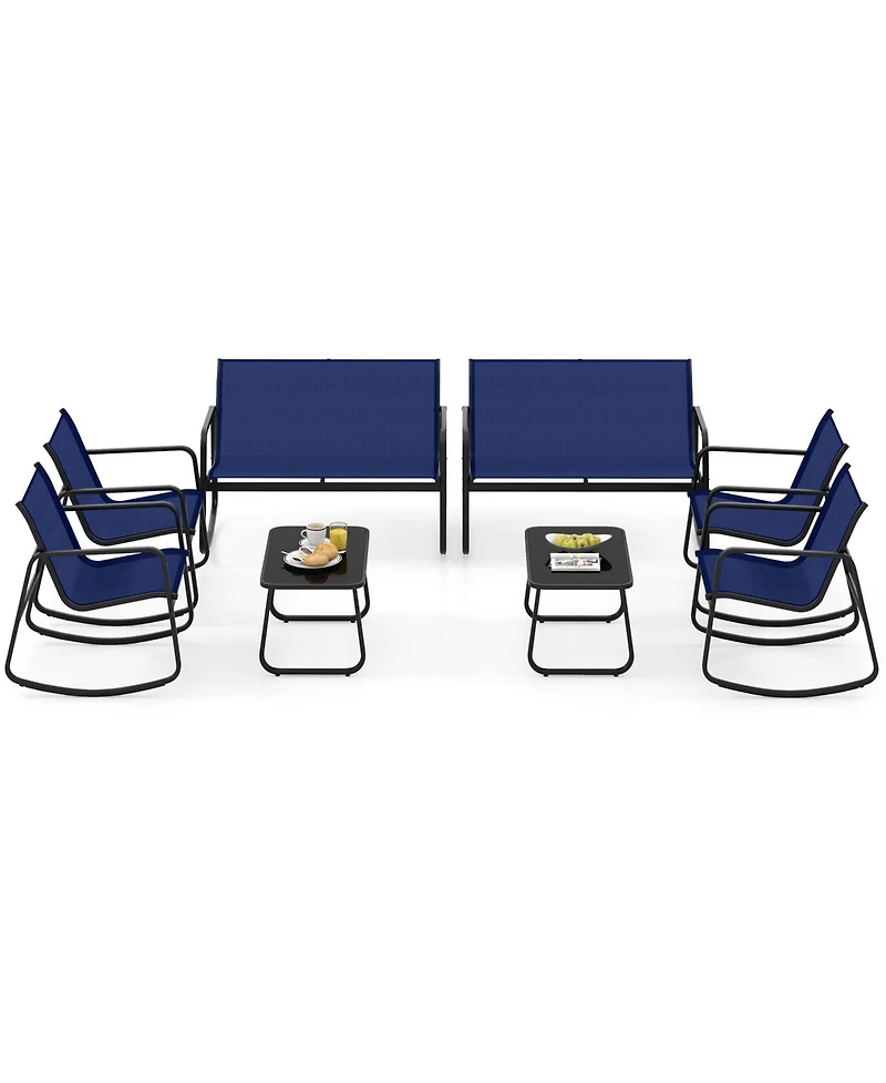 4 Pcs Patio Rocking Set Rocking Chairs & Loveseat with Glass-Top Table Outdoor