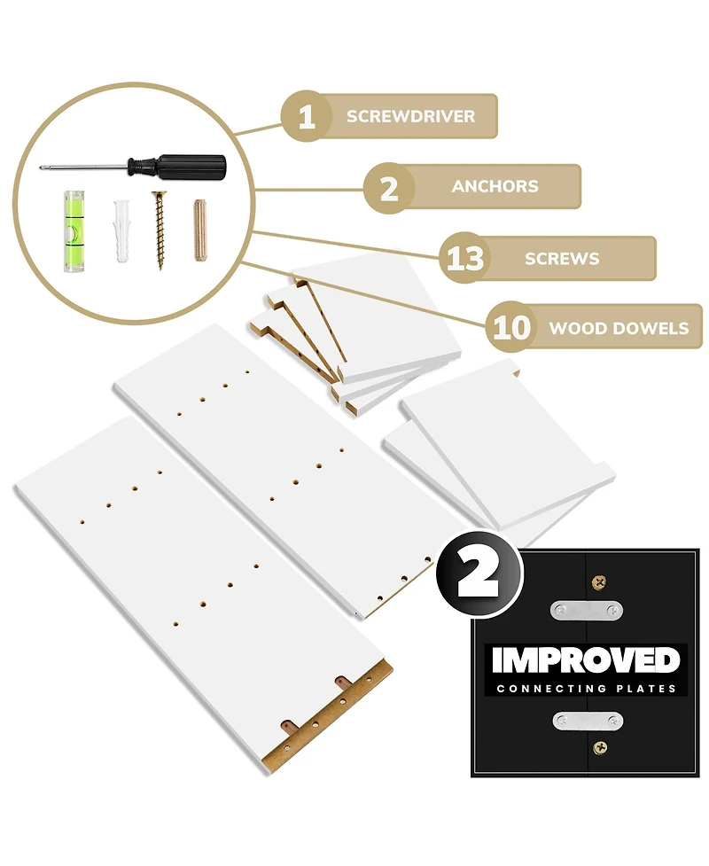 Sorbus 2 Pack 5 Tier Wall Mounted Floating Shelf Unit with Hooks - Home Decor and Storage Organizer