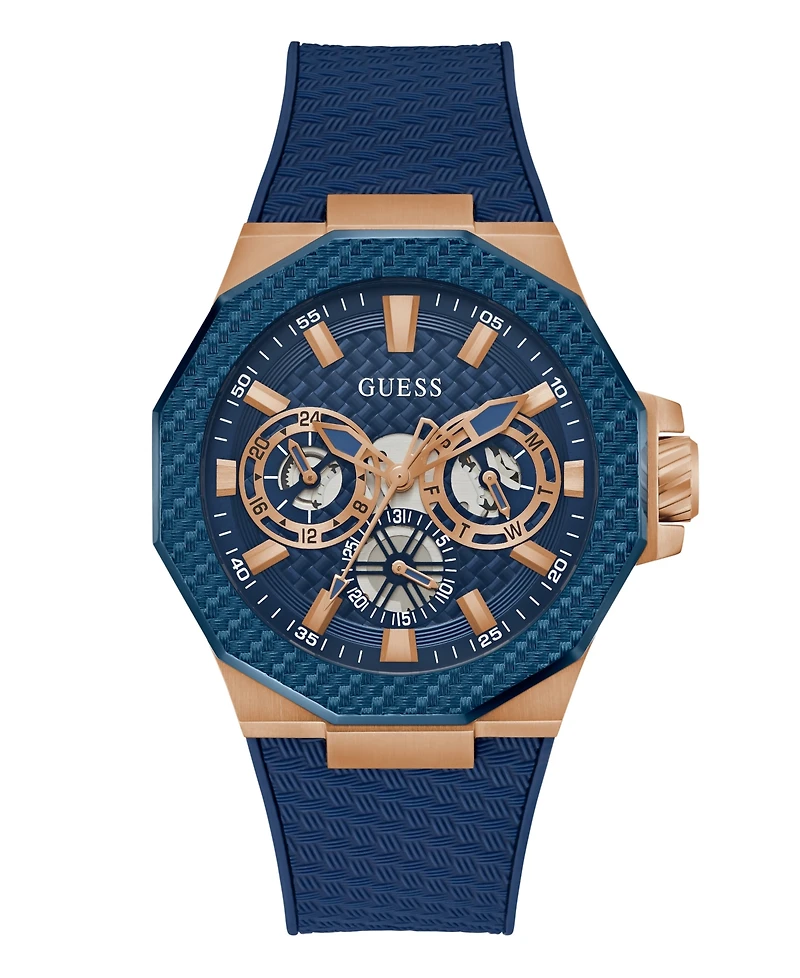 Guess Men's Multifunction Blue Silicone Watch, 45mm