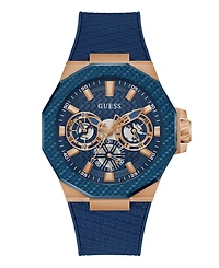 Guess Men's Multifunction Blue Silicone Watch, 45mm