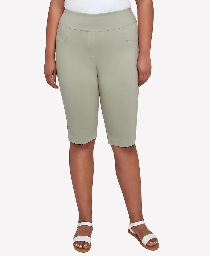 Hearts Of Palm Plus Size Spring Forward Solid Tech Stretch Pull On Skimmer Pants