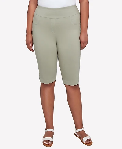 Hearts Of Palm Plus Size Spring Forward Solid Tech Stretch Pull On Skimmer Pants