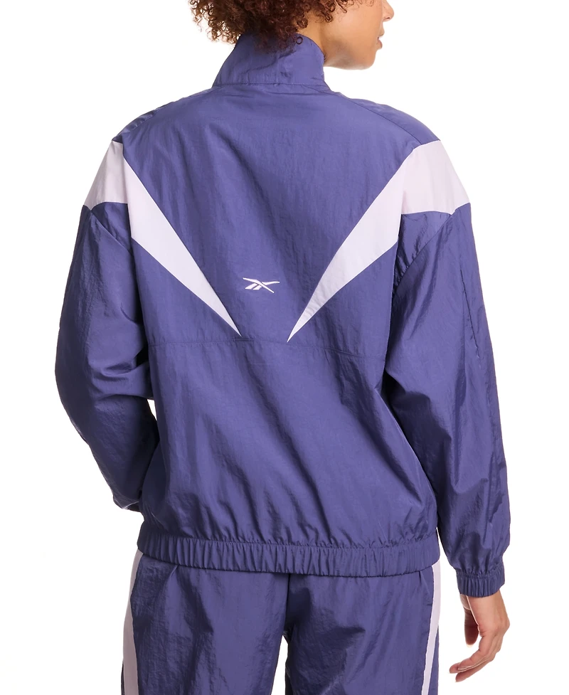 Reebok Women's Woven Crinkle Colorblocked Track Jacket