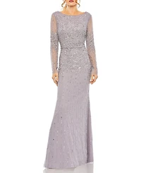 Mac Duggal Women's High Neck Sequin Embellished Long Sleeve A Line Gown