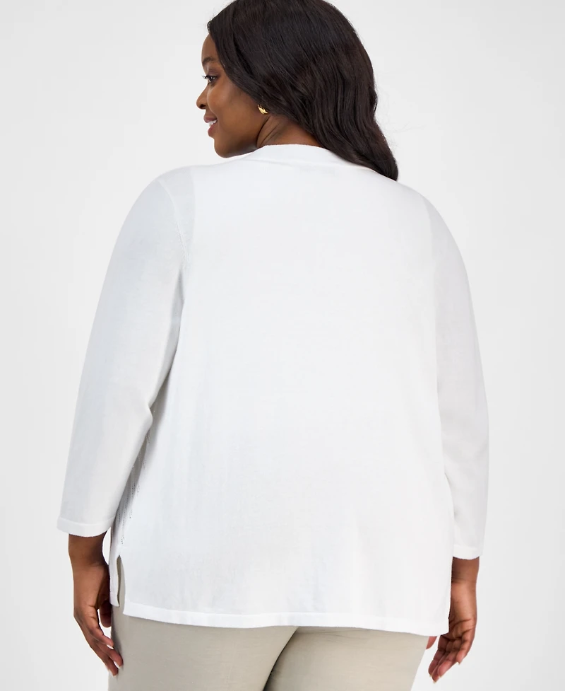 Kasper Plus Size Diagonal Stitch Open-Front Cardigan