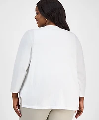 Kasper Plus Size Diagonal Stitch Open-Front Cardigan