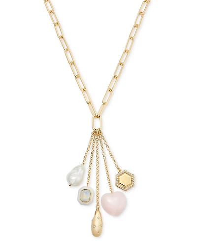 On 34th Gold-Tone Mixed Stone Multi-Charm Pendant Necklace, 20" + 2" extender, Exclusively at Macy's