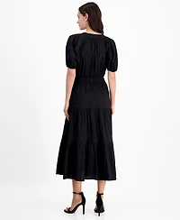 Anne Klein Women's Tiered Tie-Waist Puffed-Sleeve Dress